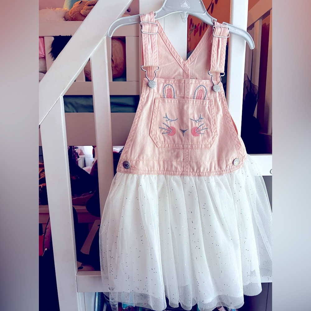 OshKosh Pink Easter Bunny Denim Overall Dress